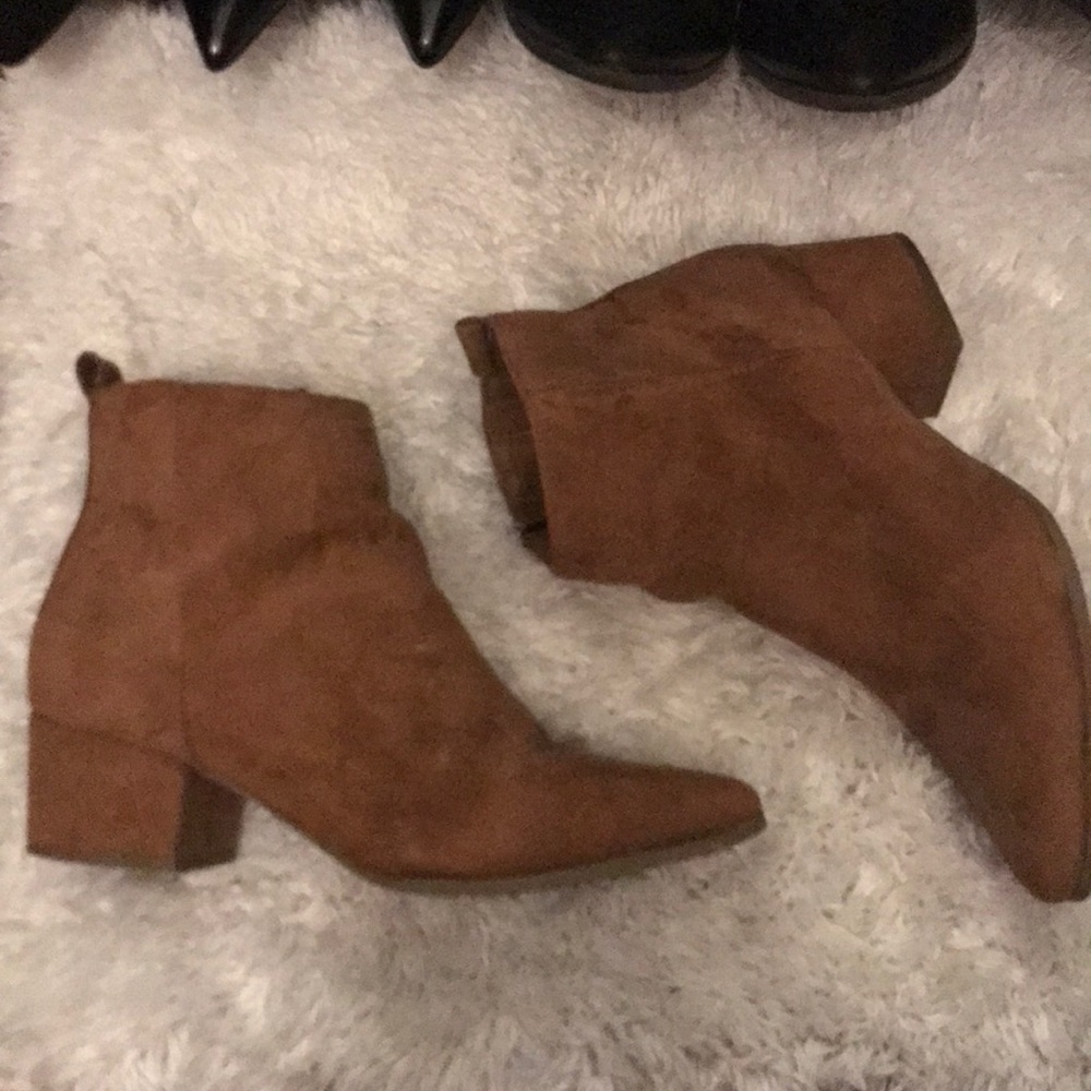 Brown suede booties
